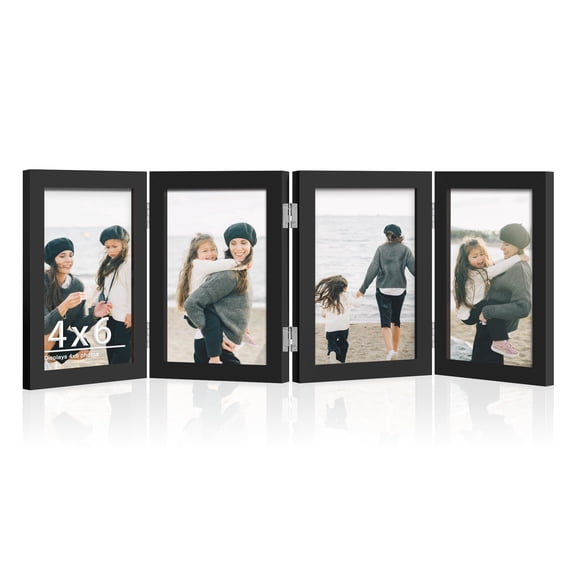 Picrit 4x6 Collage Picture Frame, 4-Panel Folding Hinged Tabletop Frame with Plexiglass Front for 4 Photos