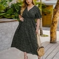 thumbnail image 6 of Zpanxa Women's Plus Size Summer Dresses, Sexy V Neck Short Sleeve Printing Dress, Oversize Elegant Loose Casual Dress, Large Size Long Dress Maxi Dress Black XL, 6 of 7
