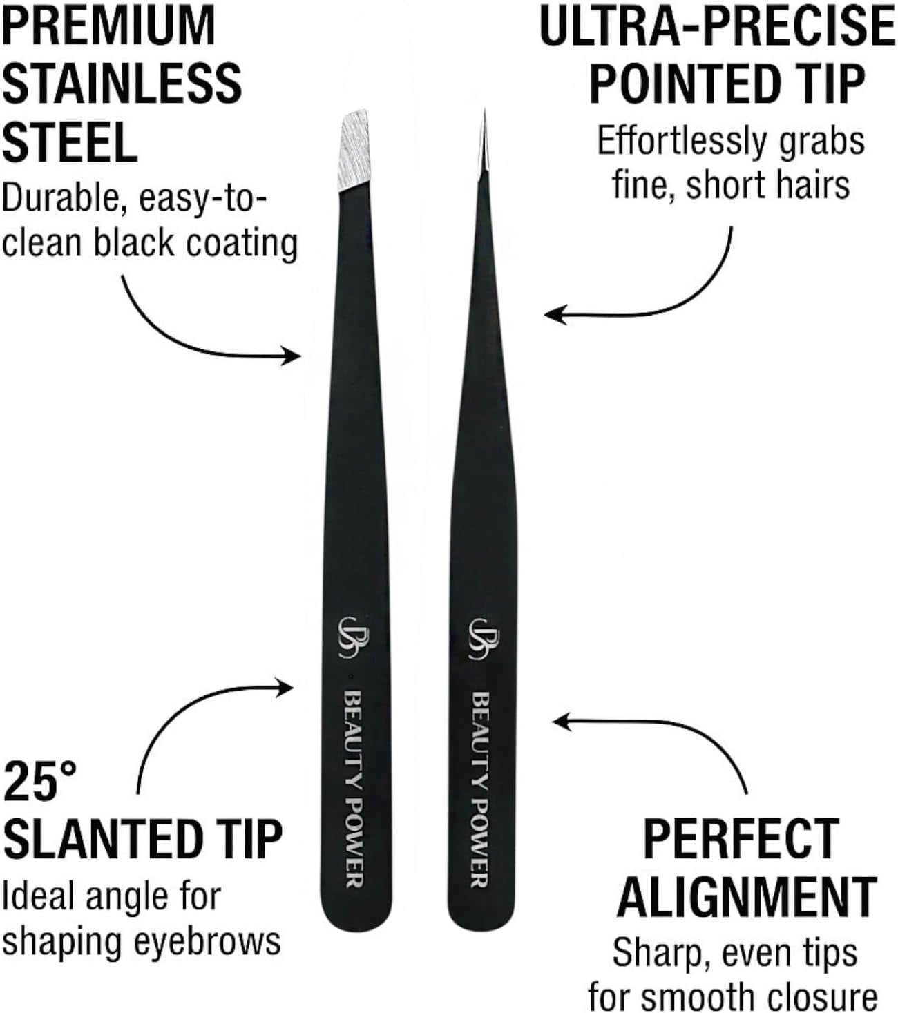 Beauty Power Professional Tweezers Set – Slant & Point, Ultra Precision German Stainless Steel Tweezers for Eyebrows, Chin, Ingrown Hair & Facial Grooming – Lightweight + Travel Case - Gif Idea