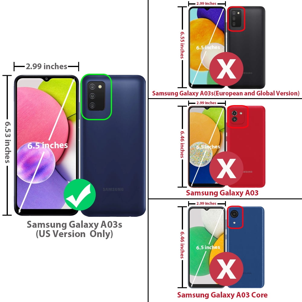 TJS Phone Case for Samsung Galaxy A03S, with [Tempered Glass Screen Protector] Impact Resistant Metal Ring Magnetic Support Kickstand Drop Protector Cover (Black)