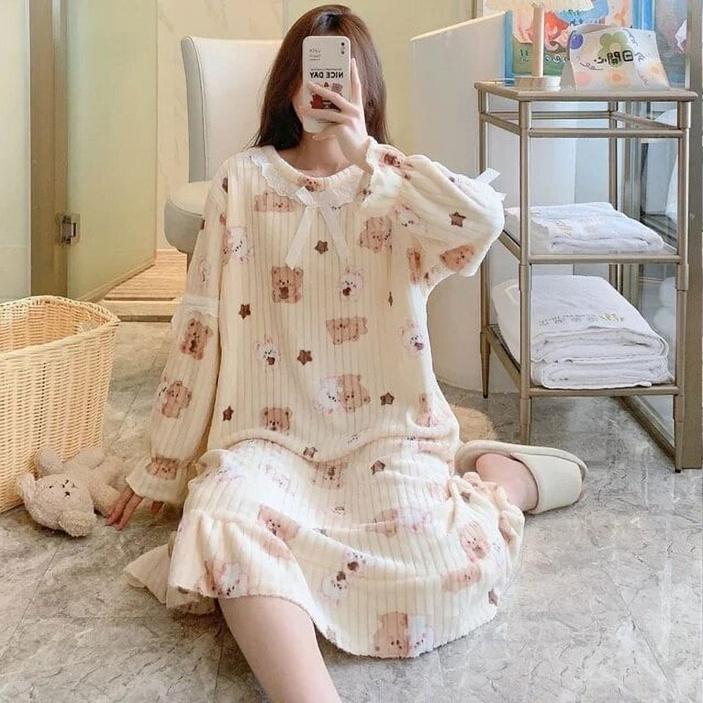 Long sleeve warm nightgown hotsell