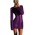 thumbnail image 1 of Femmes Évider Mini Robe Manches Longues Bodycon Maille Courte Enveloppé Robe Backless Clubwear, 1 of 6