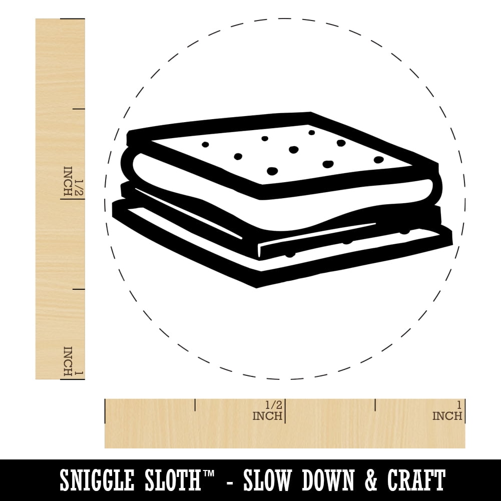 S'mores Graham Cracker Chocolate Marshmallow Campfire Snack Self-Inking Rubber Stamp Ink Stamper - Blue Ink - Medium 1 Inch