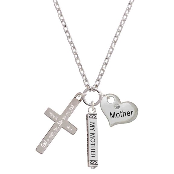 Delight Jewelry Stainless Steel Psalm 46:5 - She will not Fall Engraved Cross - Always My Mother Bar Zoe Necklace