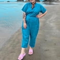 thumbnail image 2 of Riforla Women Solid Short Sleeve Shirt Zipper Elastic Waist Jumpsuit Straight Trousers Pocket Jumpsuits Womens Jumpsuits Blue XL, 2 of 6