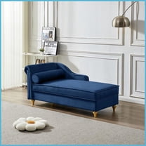 Modern Navy Blue Velvet Chaise Lounge with Storage – 60.6” Long for Living Room & Bedroom