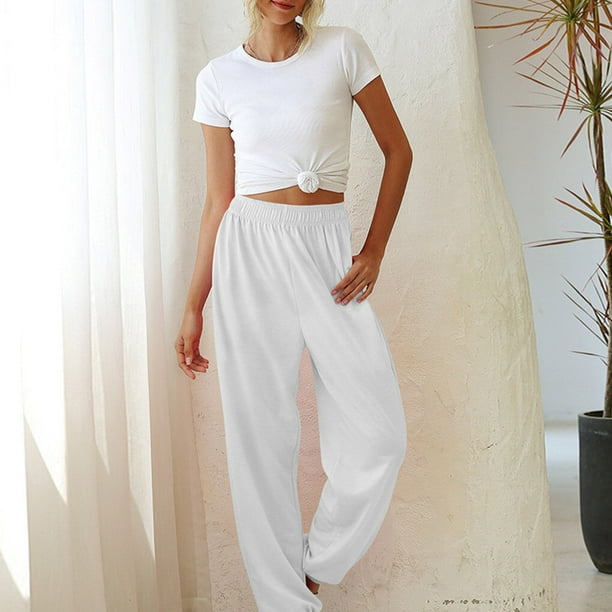 Pantalon Femme Pantalon de Sport Taille Haute Pantalon Bas Ferme Pantalon Taille Haute Pantalon de Survetement Epais Blanc L Walmart