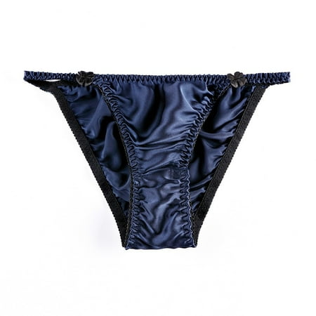

ALSLIAO Women Silk String Bikini Briefs Panties Silk Underwear Navy L