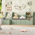 thumbnail image 2 of Hiphuta 71" Wide Kids Bookcase with Reading Nook, Large Toy Storage Organizer with 5 Drawers and Seat Cushion, Green, 2 of 7
