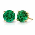 thumbnail image 1 of Paris Jewelry 14k Yellow Gold Push Back Round Created Emerald Stud Earrings 4MM, 1 of 4