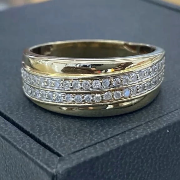 2Ct Round Cut Simulated Diamond 14K Yellow Gold Plated Wedding Band Men's Ring 925 Sterling Silver For Him