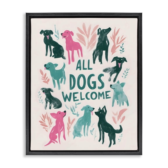 Stupell Industries Contemporary All Dogs Welcome Pastels Black Floating Frame Canvas Art, 17 x 21, by Arlington Prints