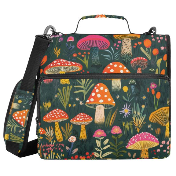 FORMRS Zipper Binder with Shoulder Strap 2-inch Ring 500 Sheet Capacity File Bag, Orange Mushroom