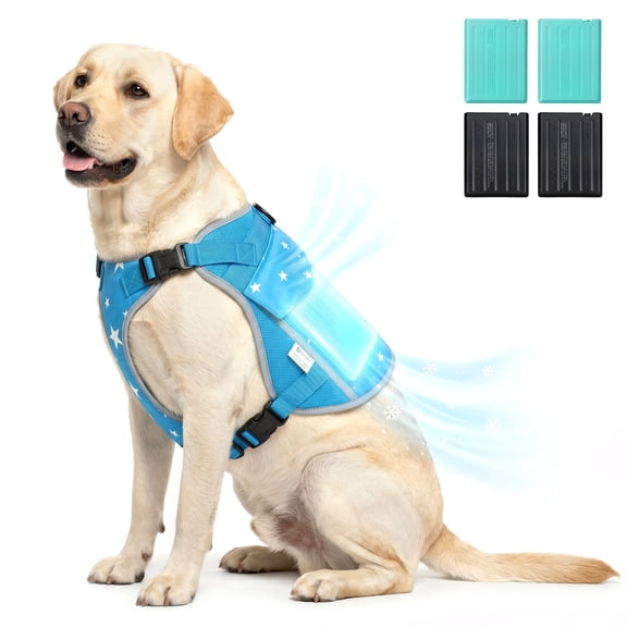 Dog Cooling Vest Harness for Medium Large Dogs,4 Replaceable Ice Packs Cooling Jacket for Summer Sun Protection,UV Adjustable Reflective Dog Clothes for Outdoor Walking