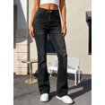 thumbnail image 3 of Women's High Rise Straight Leg Jeans Distressed Ripped Frayed Cuffed Roll Up Hem Stretch Denim for Casual Black, 3 of 8