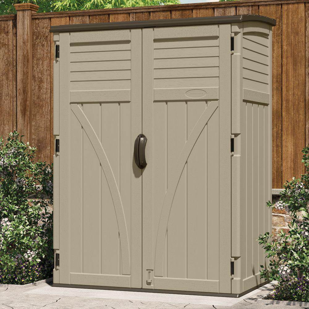 Suncast Large Vertical Shed for Storing Oudoor Tools, & Equipment, Sand