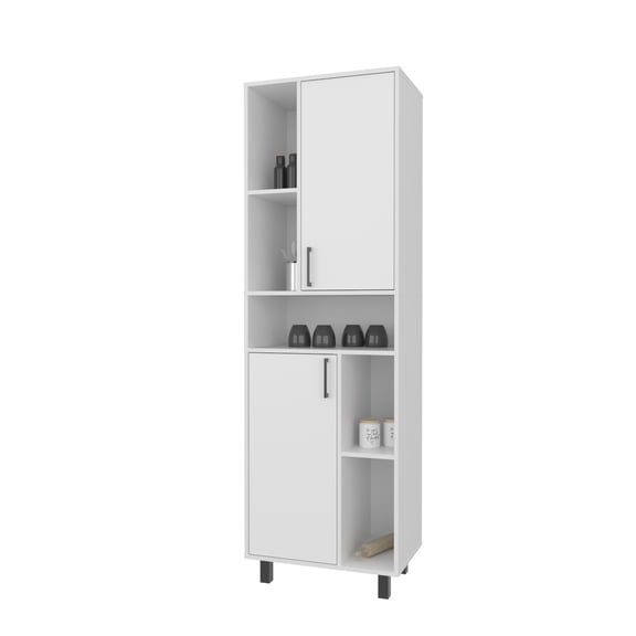 LHKJ Kitchen Pantry with Open Storage and 2 Doors, White