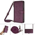 thumbnail image 2 of Phone Case for Motorola Edge 2025 Wallet Cell Cover with Wrist & Shoulder Strap, Embossed Flower Flip Zipper Card Holder Slots Stand PU Leather Wallet Case for Women Girls Men Women, Darkpurple, 2 of 19