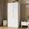 thumbnail image 7 of PAKASEPT Armoire Wardrobe Closet with 2 Woven Doors, Armoire Storage Closet Cabinet with Drawers, Hanging Rod, Freestanding Wooden Armoire Wardrobe for Bedroom, 7 of 7