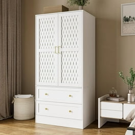 WIAWG Double Door Tall Wardrobe with Drawer Armoire Cabinet Clothing Organizer for Bedroom White Walmart