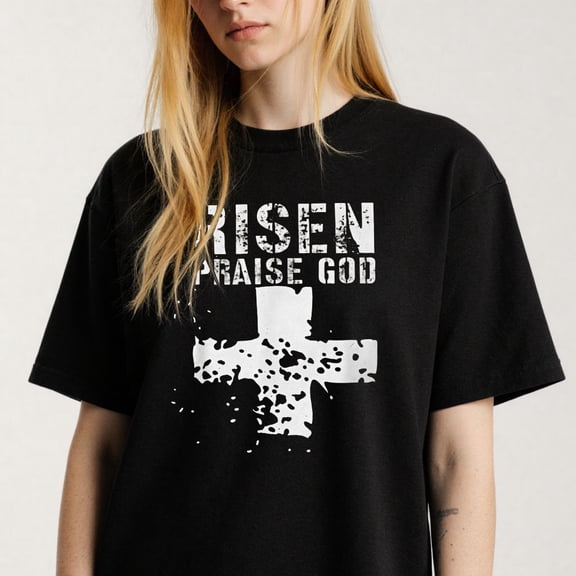 Religious Cross and Text Graphic for Christians Inspirational Praise Themed Casual Tee print T Shirt