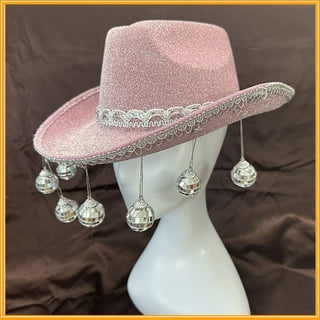 Heart Beaded Pink Cowgirl Hat Disco Ball Car Hanging Rear View Mirror  Accessory L Cowboy Disco Ball and Pink Hat L Trendy Car Accessories 