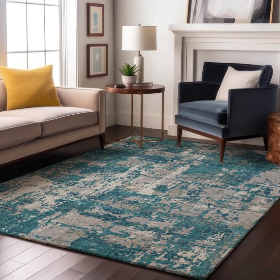 Addison Rugs Mayfield Premium Machine Washable Transitional Abstract Teal Rectangle Rug, 10' x 14'