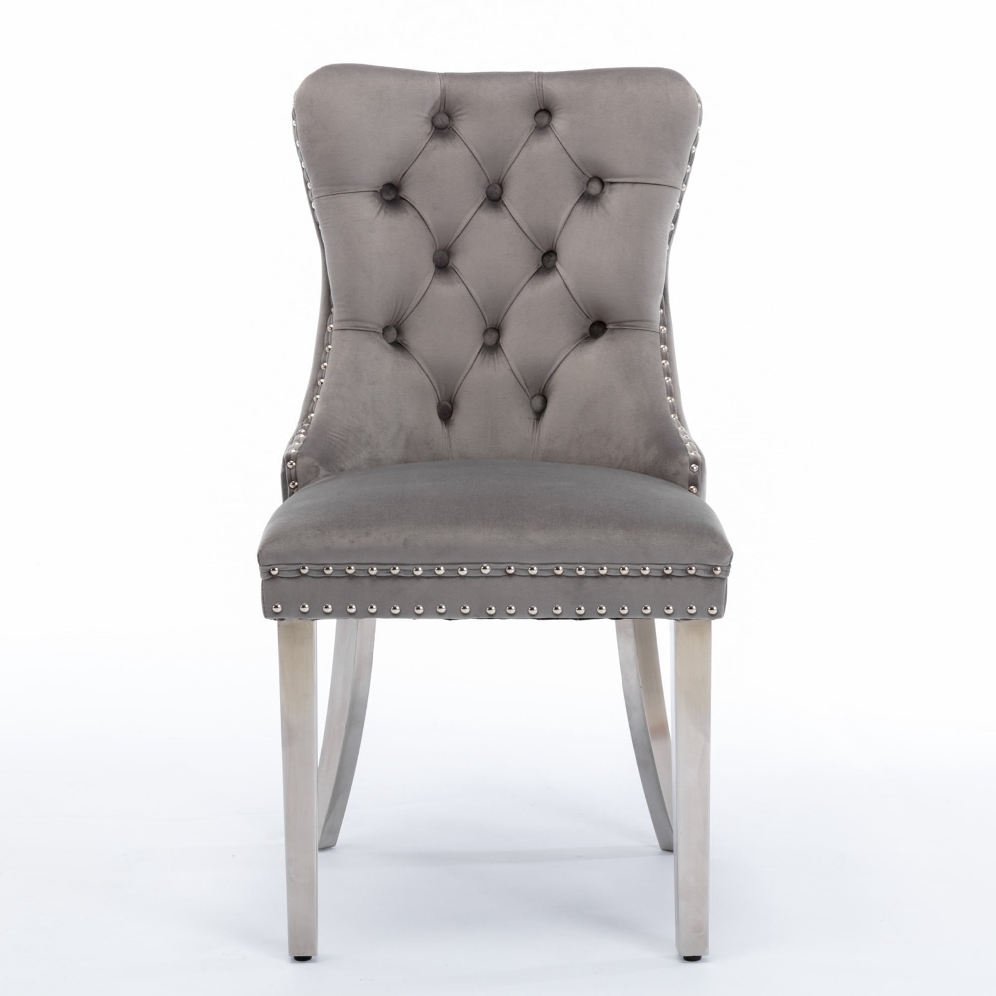 BSHTI 37.5" Velvet Upholstered Dining Room Chairs Set of 2, Modern Tufted Parson Chairs with Nailhead Trim, Foam Padded Seat for Dining Room/Kitchen(Gray)
