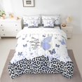 thumbnail image 2 of jejeloiu Cute Kawaii Butterflies 7-Piece Bedding Comforter Set,Cartoon Leopard Print King Bedding Sets,White Black Bed Sheets For Teens,Super Cozy Room Decor Reversible, 2 of 8