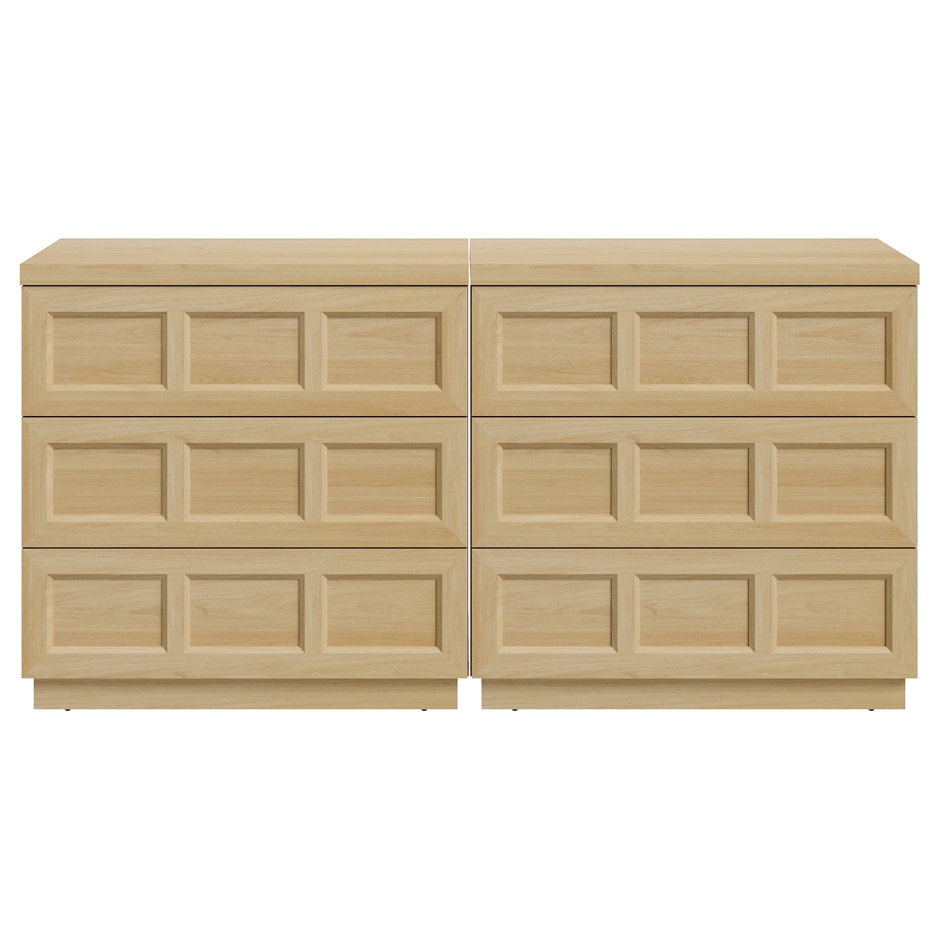 HOMOOI Modern Wood Dresser,Boho 63" Anti-Wobble Silent Storage Dresser with 6 Pop-Up Handle-Free Chest of Drawers，for Bedroom, Living Room,Oak