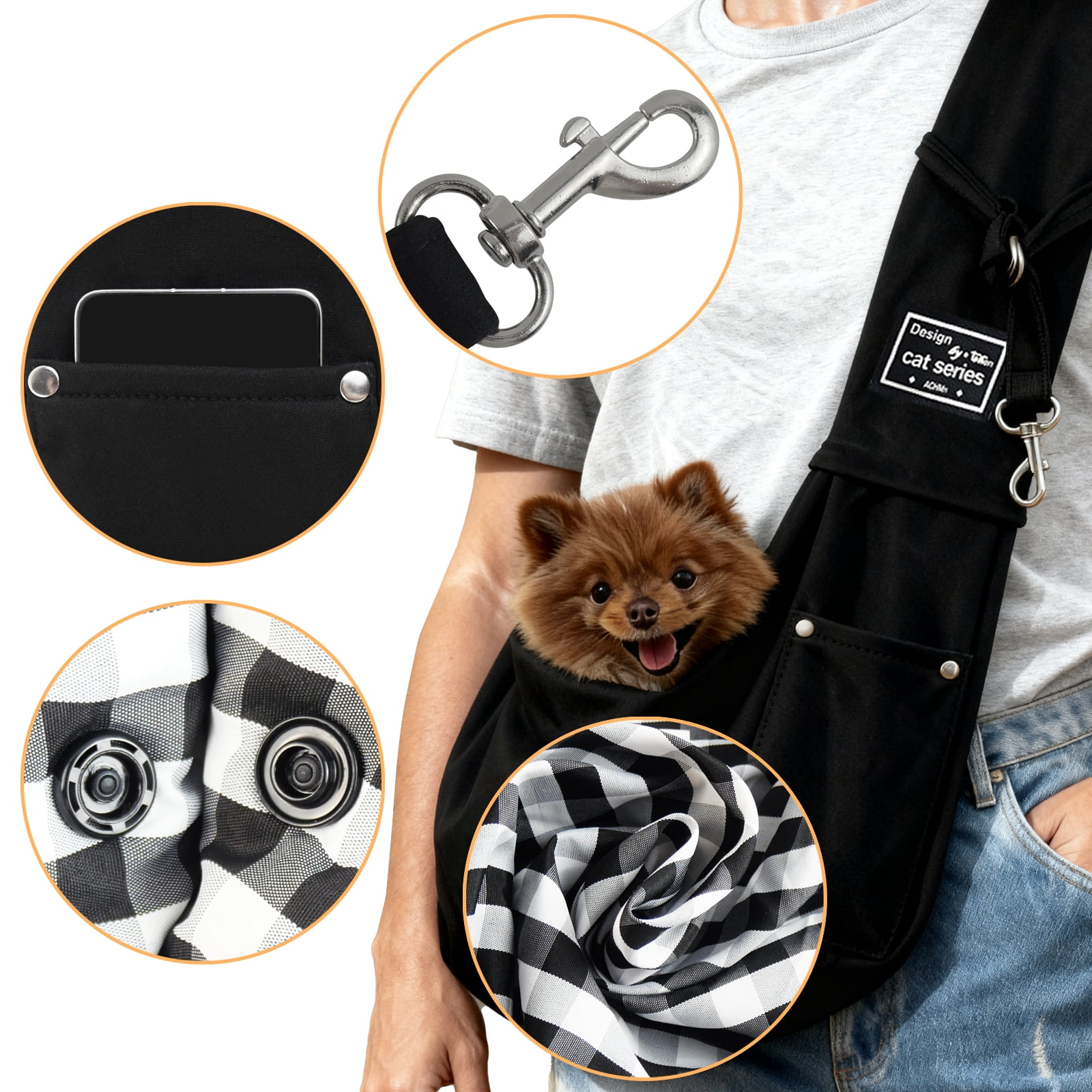 GOUWAN Dog Sling Carrier, Pet Sling for Small Dogs Puppy Cats up to 15lbs, for Outdoor Travel, Black