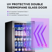 Auseo 150 Can Beverage Refrigerator Cooler with Stainless Steel Frame,Drink Fridge with Glass Door & Handle for Home