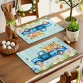 thumbnail image 2 of Easter Rabbit Placemats Set of 1, Blue Car with Bunny Easter Eggs Teal Wood Grain Heat Insulated Linen Place Mats, Washable Stain-Proof Table Mats for Dining Tables Holiday Decor 13x19 Inches, 2 of 9