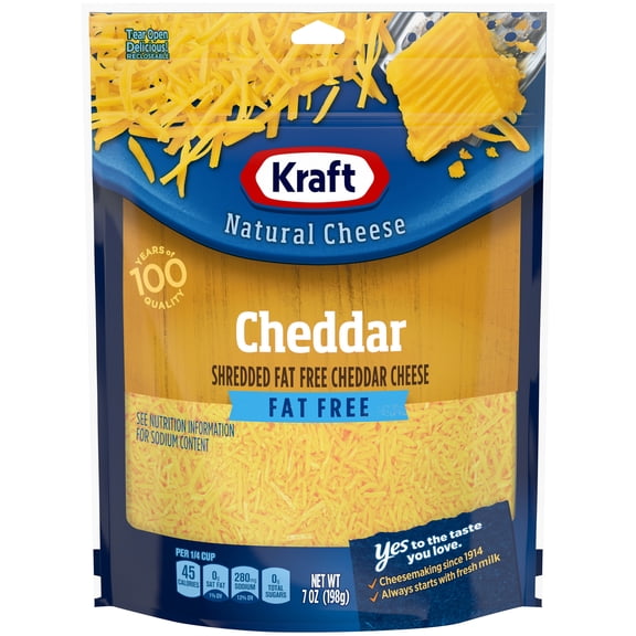 Kraft Cheddar Fat Free Shredded Cheese, 7 oz Bag