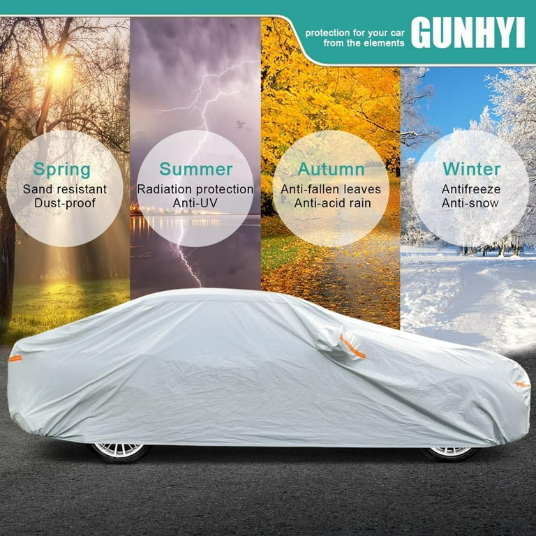GUNHYI Car Cover Waterproof All Weather for Automobiles, Size for Sedan  194-208 inch, Silver 
