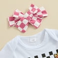 thumbnail image 5 of Bagilaanoe 3pcs Newborn Baby Girl Pants Set Short Sleeve Romper Tops + Checkerboard Flare Trousers + Headband 3M 6M 12M 18M Infant Casual Clothes, 5 of 8