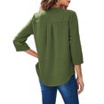 thumbnail image 3 of Mujeres Cremallera Cuello En V Camisetas Manga Tres Cuartos Punto Suizo Volantes Espalda Tipo Loos Verano Casual Top OD Verde S, 3 of 5