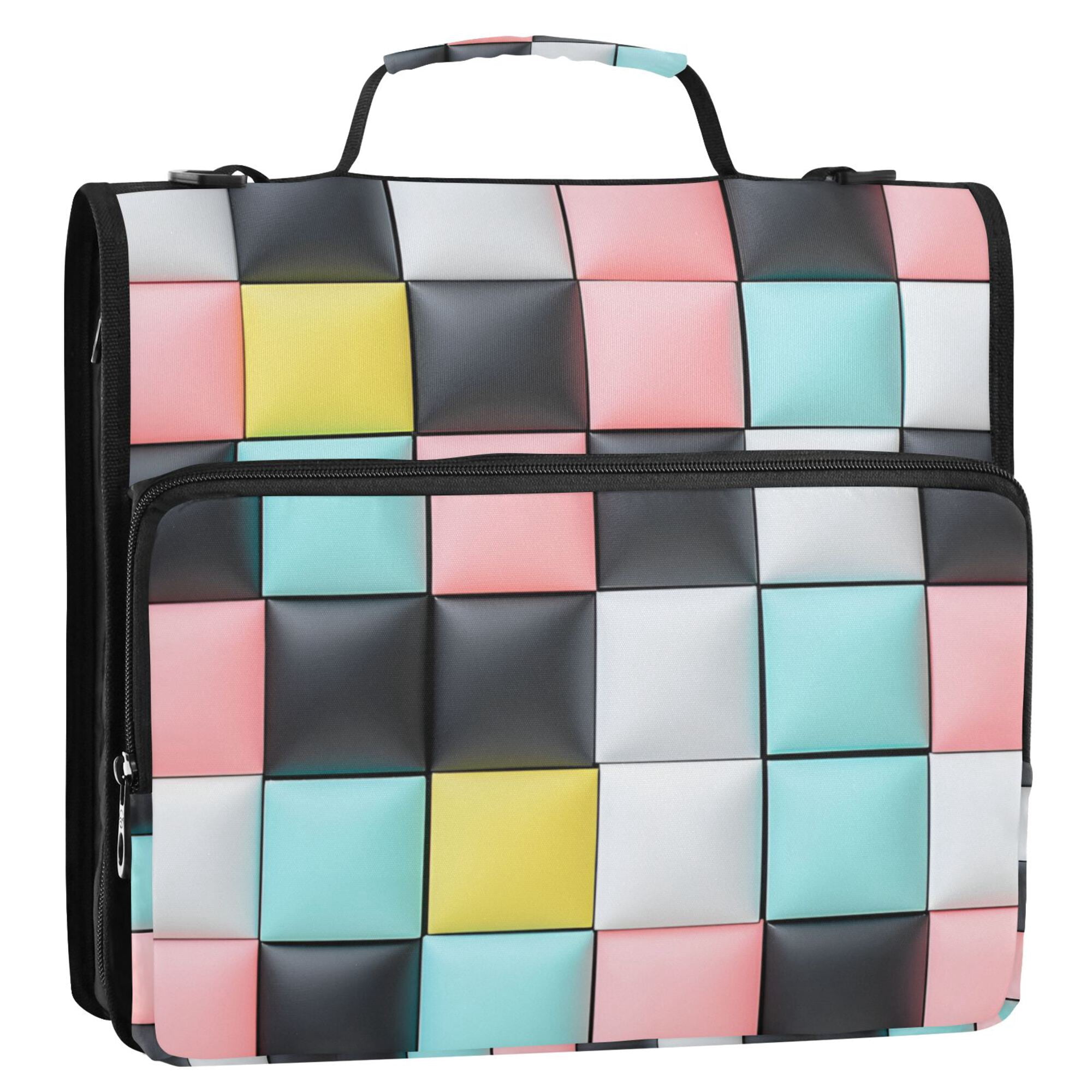 FORMRS Zipper Binder with Shoulder Strap 2-inch Ring 500 Sheet Capacity File Bag, Gray Checkered Pattern