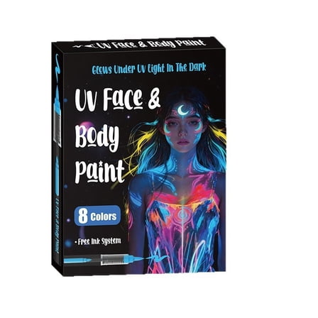 8 Glow in the Dark Body Paint Markers, UV Neon Face Paint Markers, Glow Face Painting Kit, Washable Tattoo Markers for Skin, Halloween Makeup for Masquerade Halloween Party Favors