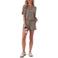 thumbnail image 2 of INSPIRE CHIC Women's Pajama Set Short Sleeve Round Neck Rolled Cuffs Top Elastic Waist Shorts Jersey Knit Sleepwear Sets L Charcoal Gray, 2 of 6