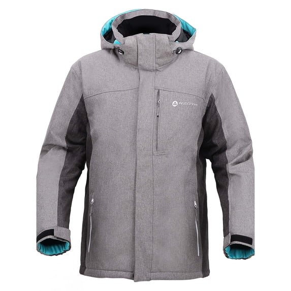 Simplicity Men's Winter Zip-Off Hood Ski Jacket,Dr Gry/Li Gry/Teal,XXL