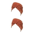 thumbnail image 4 of Sonducket Hijab turbante con nudo, gorro étnico, Color sólido, liso, elástico, pañuelo para la cabeza, gorro para mujer, gorros para pérdida rojo óxido 2Conjunto, 4 of 6
