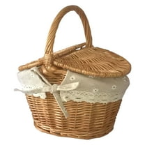 Portable Picnic Basket Woven Fruit Basket Double Side Lid Picnic Basket