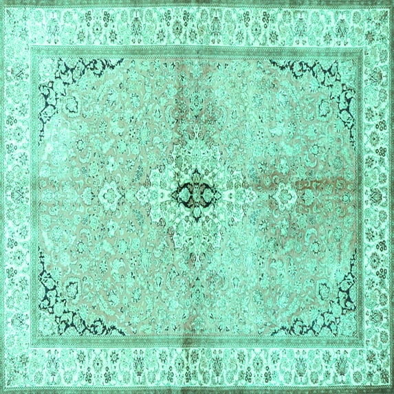 Ahgly Company Indoor Square Medallion Turquoise Blue Traditional Area Rugs, 4' Square