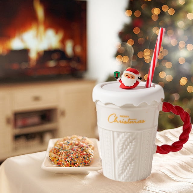 Dvkptbk Ceramic Cup Christmas Mug Christmas Tree Ceramic Straw Mug High Color Sweater with Lid Straw Ceramic Mug Couple Mug Holiday Gift Mugs Home Decor Christmas Decorations