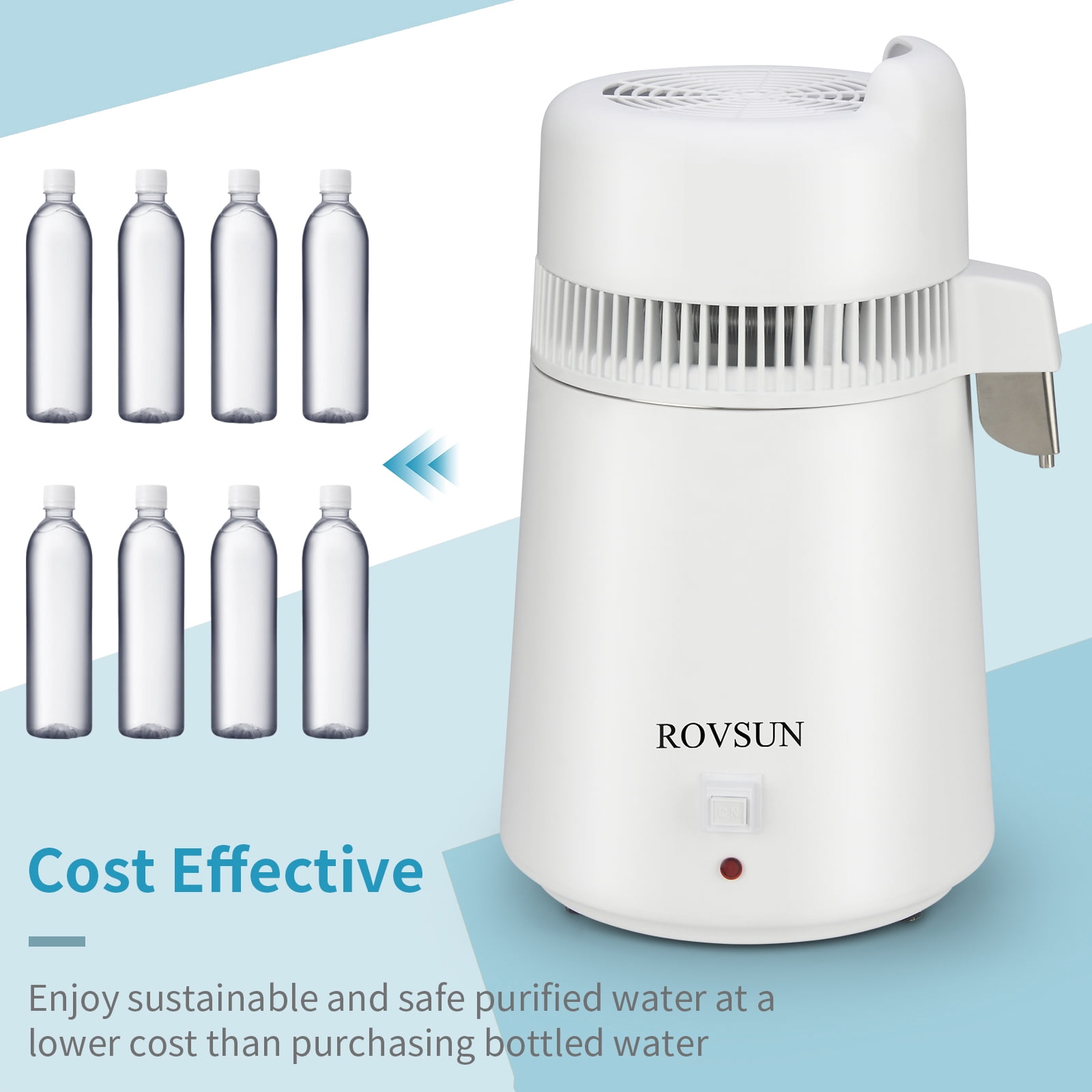 ROVSUN【Upgraded】1.6 Gallon/6L Countertop Home Water Distiller  with Flame-retardant Material, BPA-Free Container & Stainless Steel Interior, Distilled Water Maker Purifier