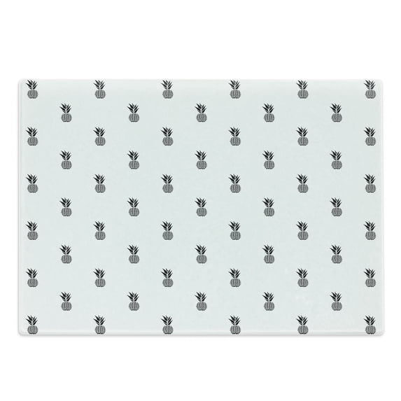 Black and White Cutting Board, Monochrome Pineapple Design Hawaiian Healthy Tropical Fruit Pattern, Decorative Tempered Glass Cutting and Serving Board, Large Size, Black and White, by Ambesonne