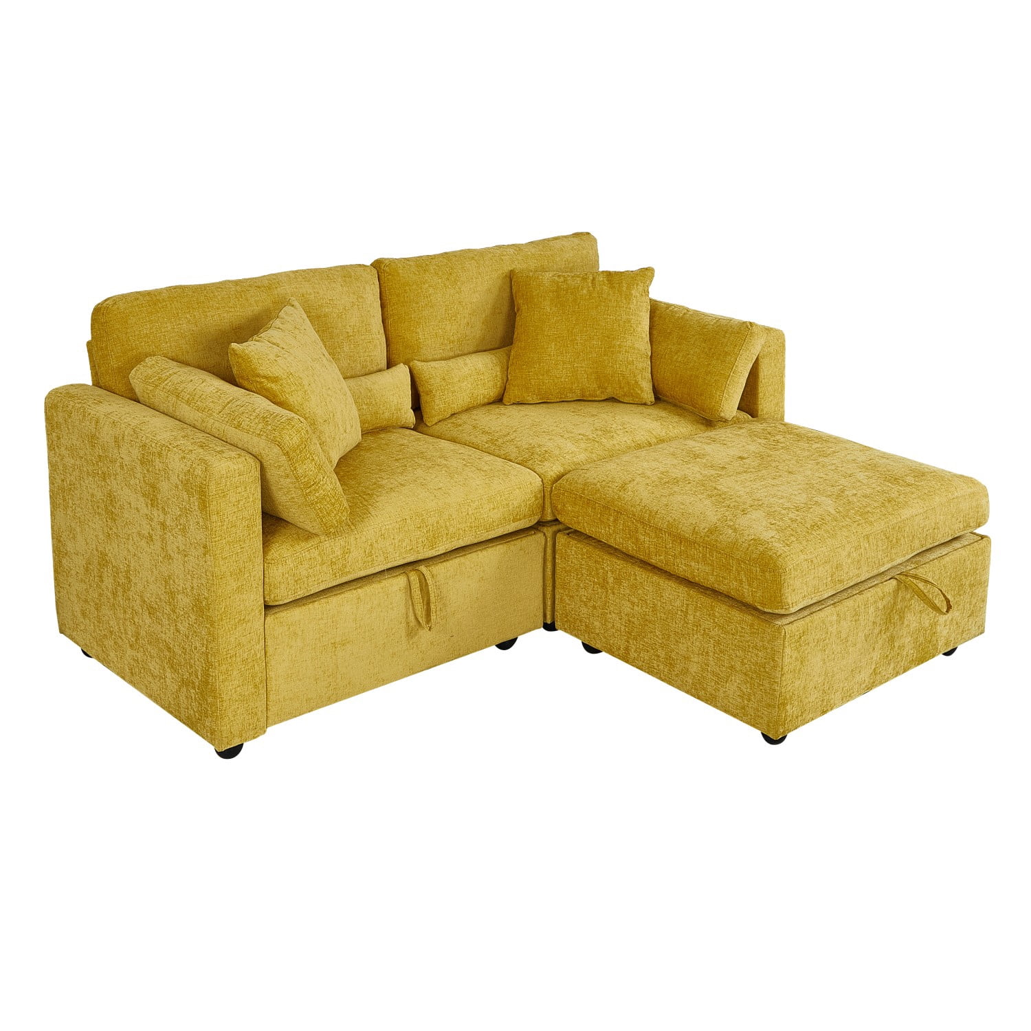 Gewnee L Shape Loveseat with Ottoman, Free Combination Modular Convertible Sectional Storage Sofa for Living Room