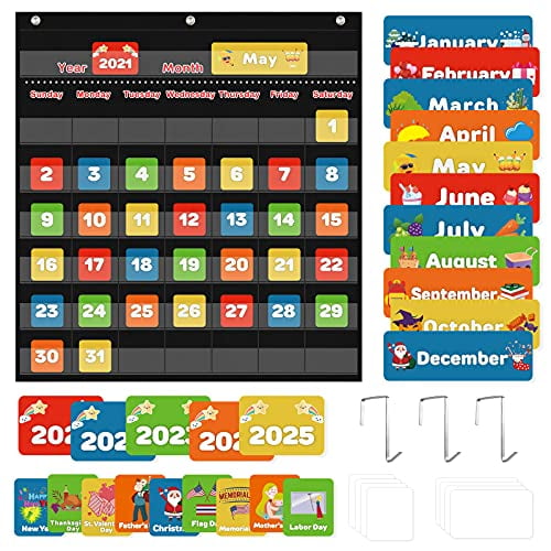 Classroom Calendar Pocket Chart School Calendar For Kids Learning For Home Homeschool Classroom Supplies For Teachers Elementary Black Walmart Com Walmart Com