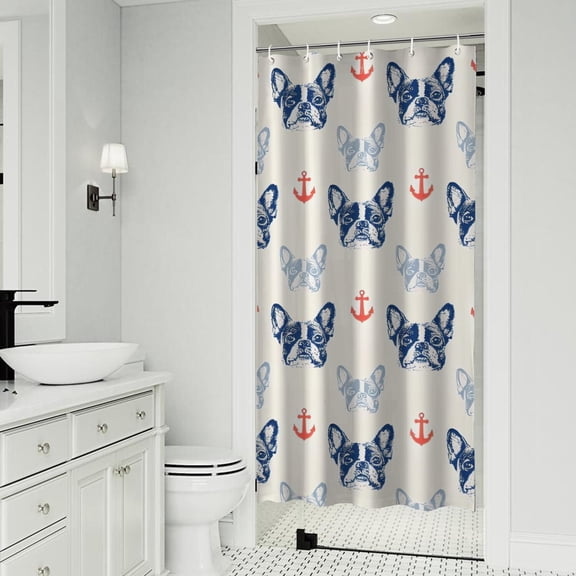 Anchor and Bulldog Dog Shower Curtain 36"x72" ,Bathroom Decorative Shower Curtains Set with 12 Hooks,Modern Waterproof Washable Shower Curtain